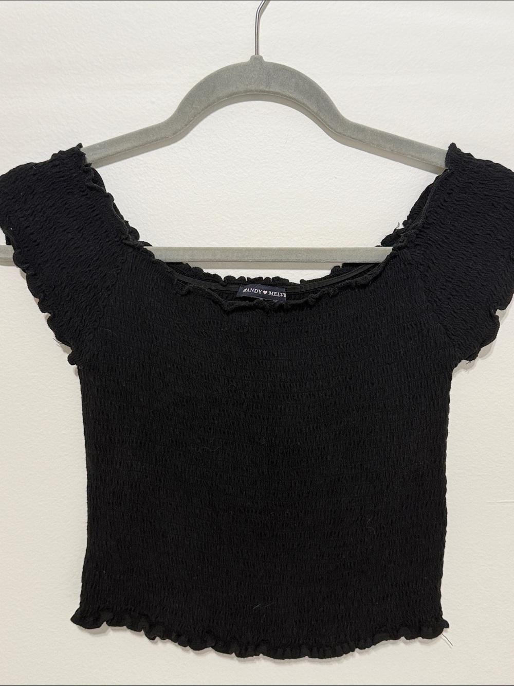 Brandy Melville Black Short Sleeve Smocked Tee